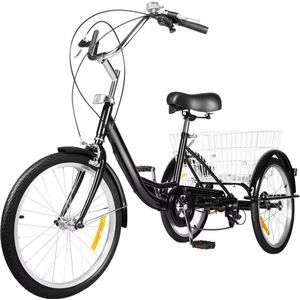 Driewieler Lissabon Tavien - 8 versnellingen - Fiets voor volwassenen en senioren - 20 Inch - Opvouwbare Trike - Met mand - Voorrem - Zwart