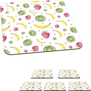 Onderzetters voor glazen - Fruit - Waterverf - Wit - 10x10 cm - Glasonderzetters - 6 stuks