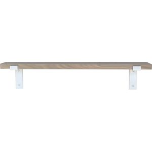 GoudmetHout Massief Eiken Wandplank - 100x10 cm - Industriële Plankdragers L-vorm - Staal - Mat Wit