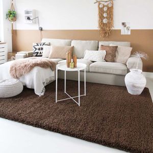 Hoogpolig vloerkleed shaggy Trend effen - bruin 100x100 cm