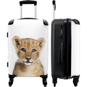 NoBoringSuitcases.com - Grote koffer - Leeuw - Dieren - Natuur - Wit - Reiskoffer met 4 wielen - Trolley op wieltjes - Rolkoffer groot - 90 liter - Ruimbagage valies 20kg - Valiezen voor volwassenen