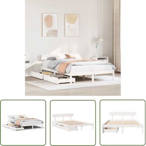 The Living Store Bedframe zonder matras massief grenenhout wit 140x200 cm - Slaapcomfort - Houten Bed - Tweepersoonsbed - Boxspring - Bedframe