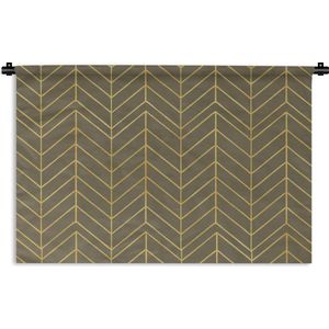 Wandkleed Luxe patroon - Luxe patroon van lichtgouden lijnen tegen een donkergroene achtergrond Wandkleed katoen 120x80 cm - Wandtapijt met foto