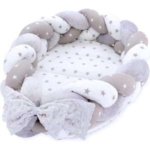 Pasgeboren babynest 75 x 45 cm - knuffelnest met gevlochten kussen - inklapbare set - tweezijdig babynest - babybed Minky Sterne. - Co Sleeper