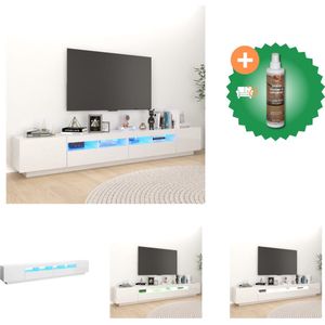 vidaXL Tv-meubel met LED-verlichting 260x35x40 cm hoogglans wit - Kast - Inclusief Houtreiniger en verfrisser
