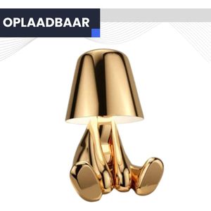 FONKEL® Golden Boy Eddy LED Tafellamp Oplaadbaar Goud – Draadloze Lamp Dimbaar – Tafellamp zonder snoer – Bureaulamp Oplaadbaar – Leuke Gadget - Nachtlampje Volwassenen