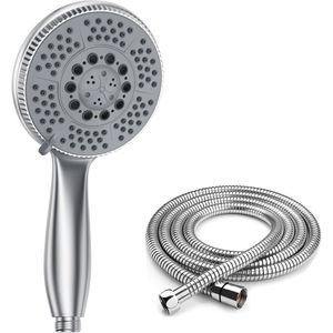 Vinabo douchekop met slang 1,5 m, douchekop, waterbesparend, douchekop met slang, 5 straalsoorten, handdouche, douchekop, waterbesparende douchekop, grote spaardouchekop
