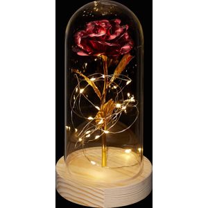 Relaxdays eeuwige roos in stolp - kunstbloem met LED-lampjes - liefdescadeau - Valentijn