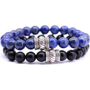 FortunaBeads - Bali Set – Lapis Lazuli x Zwart Onyx �– Heren – Armband - 18cm