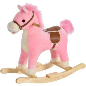 Hobbelpaard Voor Kinderen Baby Schommeldier Paard Met Dierengeluiden Speelgoed Handgrepen Voor 36-72 Maanden Pluche Roze 65 X 32,5 X 61 Cm