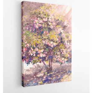 Oil painting, tender blooming bush with flower, spring landscape - Modern Art Canvas - Vertical - 479795374 - 80*60 Vertical