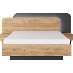 Vente-unique Bed met nachtkastjes 160 x 200 cm - Met ledverlichting - Kleur: naturel en antraciet - DESADO L 245.2 cm x H 115.6 cm x D 208.8 cm