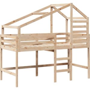 vidaXL - Halfhoogslaper - met - ladder - en - bedhuis - grenenhout - 80x200 - cm