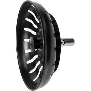 Spoelzeefje, 1 stuk, Ø 79 mm zeef, in zwart, de excentrische pin steekt 30 mm diep in de afvoer, Ø 7,8 mm pin, geschikt als reserveonderdeel voor blanco spoelbakken, keukenafvoerzeef, gootsteen