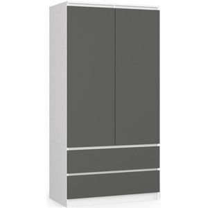 Kleidingkast S90 met 2 Deuren en 2 Lades / AKORD Furniture Factory / Wit - Grafietgrijs / 90 x 180 x 51 cm