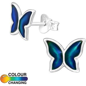 Joy|S - Zilveren vlinder oorbellen - mood - 9.4 x 7.5 mm - oorknoppen