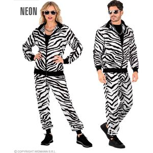 Widmann - Zebra Kostuum - Zebra Camo Zwart / Wit Retro Trainingspak Kostuum - Zwart / Wit - Large - Carnavalskleding - Verkleedkleding