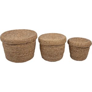 Clayre & Eef Opbergmand Set van 3 Ø 37x27 cm Bruin Stro Rond Mand