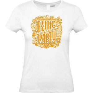 Dames t-shirt King Of The Party | Koningsdag kleding | Oranje Shirt | Wit Dames | maat XS
