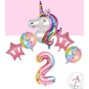 * Snoes * Unicorn * Eenhoorn Rainbow XL * Tweede verjaardag * Hoera 2 Jaar * Birthday * Ballon Cijfer 2