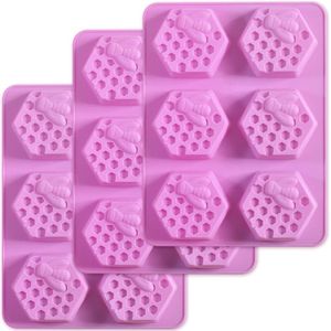 Goodivery ® Silicone Honingraat Zeep- en Taartvormen 6 Holtes voor DIY Zeep en Taart Maken 3 Pack 2oz