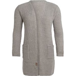 Knit Factory Luna Gebreid Vest Iced Clay - Gebreide dames cardigan - Middellang vest reikend tot boven de knie - bruingrijs damesvest gemaakt uit 30% wol en 70% acryl - 40/42 - Met steekzakken