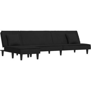 vidaXL - Slaapbank - L-vormig - 255x140x70 - cm - fluweel - zwart