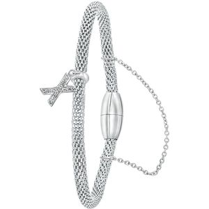 Lucardi Dames Armband mesh letter X met kristal - Staal - Armband - Cadeau - 19 cm - Zilverkleurig
