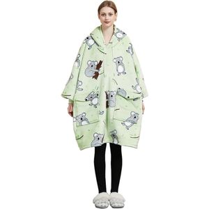 Knuffeldeken met mouwen, oversized hoodiedeken, sweatshirt voor dames, flanel, capuchontrui, oversized, draagbare deken met capuchon en zakken, winter, warm, reusachtig sweatshirt voor