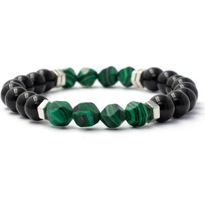 Bixorp Gems Onyx + Hoekige Malachiet Edelstenen Armband - 8mm / 18cm - Edelsteen Kralenarmband
