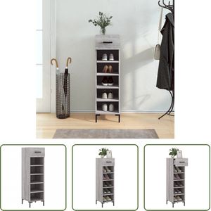 The Living Store Schoenenkast - Elegant - Hout en Ijzer - 105 cm - Grijs Sonoma Eiken