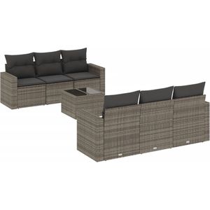 vidaXL 7-delige Loungeset - Poly Rattan - Grijs Tuinlounge - Lounge Set - Buitendecoratie - Buitenkamer - Loungebank