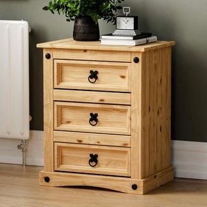 Nachtkastje met 3 lades distressed gewaxt rechthoekig massief grenenhout 35 cm D x 48 cm B x 60 cm H - Moderne slaapkamer meubel