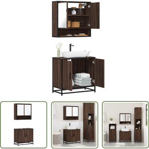 The Living Store 2-delige Badkamermeubelset bewerkt hout bruin eikenkleur - Badkamermeubelset - Badkamerspiegel - Houten Meubel - Badkamerdecoratie - Industrieel Design