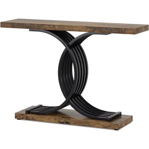 J&R Wandtafel - Gang tafel - Hal tafel - Geometrisch - Houten blad - Metalen poot - Industrieel - Bruin/Zwart - 100x80x30cm