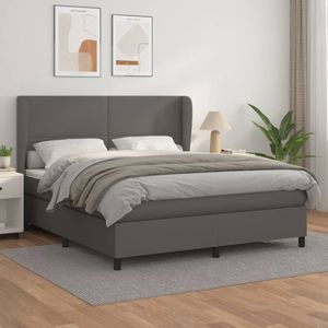 The Living Store Boxspringbed - Comfort - Bed - 203 x 183 x 118/128 cm - Grijs kunstleer - Verstelbaar hoofdbord - Pocketvering matras - Medium-hard ondersteuning - Huidvriendelijk topmatras