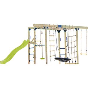 AXI Boris Klimtoestel Bruin met Schommels en Trapeze – Limoen groene Glijbaan – Monkey Bars en Klimnetten – Duikelstang ��– Diverse Ladders