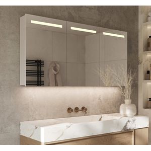 Schaere - Aluminium Badkamer Spiegelkast - Directe en Indirecte - Spiegelverwarming - Stopcontact Inclusief Usb - Make-Up Spiegel - Sensor Schakelaar 140×70 cm