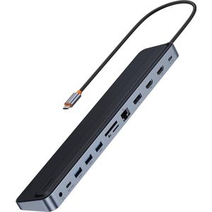 Laptop Docking Station Adapter USB-C Hub - 12-in-1 Dual HDMI + DP - 4K@60Hz - 100W PD - Gigabit Ethernet - USB 3.0 - SD/TF - 3.5mm - Compatibel met MacBook, DELL, HP, Surface - Snelle Gegevensoverdracht en Opladen