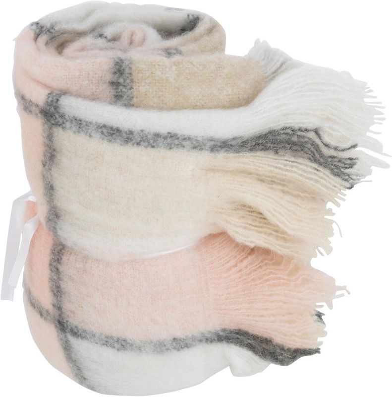 J-Line Plaid geruit - polyester - beige & roze - 180 x 130 cm - woonaccessoires