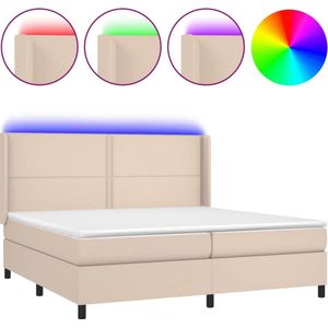 vidaXL Boxspring met Matras en LED Kunstleer Cappuccino 200x200cm