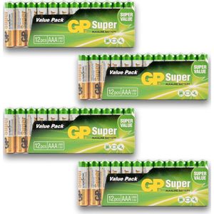 GP Super Alkaline AAA Batterijen - 48 Stuks (4 Sets van 12) | LR03/1.5V | Langdurige Energie voor Elektronica