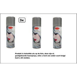 3x Haarverf/haarspray zilver 125 ml - Stunning Silver - Word bezorgd in doos ivm beschadeging - Festival thema feest carnaval haar kleurspray party