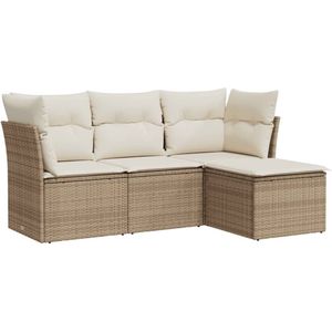 vidaXL 4-delige Loungeset met kussens poly rattan beige - Loungeset - Loungesets - Tuinset - Tuinbank