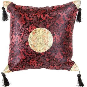 Fine Asianliving Chinese Kussen met Kwastjes Lucky Dragon Zwart Rood 45x45cm