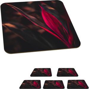 Onderzetters voor glazen - Stilleven - Bladeren - Planten - Rood - 10x10 cm - Glasonderzetters - 6 stuks