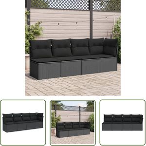 The Living Store Hoekbankset PE-rattan Zwart - 227 x 62 x 69 cm - Modulair ontwerp Hoekbank - Lounge Set - Tuinset - Buitendrank - Tuinbank - Ratan Bank - Zwarte Bank