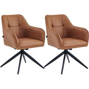 Colenis® - Lungo Eetkamerstoel - Set Van 2 - Cognac - Microfiber - Microvezel - Industrieel - 180°