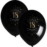 Santex verjaardag leeftijd ballonnen 18 jaar - 16x stuks - zwart/goud - 23 cm - Feestartikelen