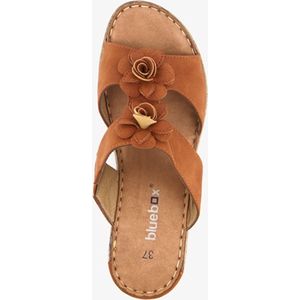 Blue Box dames slippers cognac met bloemen - Maat 37